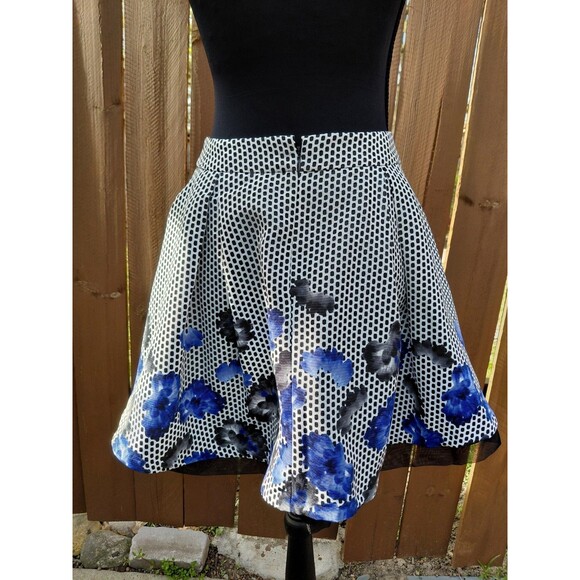 Whimsgoth Pleated  Mini Skirt Women's Sz 2 Black White Blue Floral Tulle Layered - Picture 3 of 12